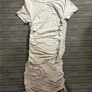 Ruched Beige Short Sleeve Dress